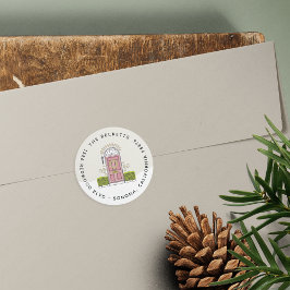 Rosa Tor Holiday Rücksendeadresse Runder Aufkleber