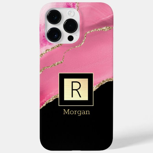 Rosa Tor, Name und Monogramm, Schwarz & Gold Box Case-Mate iPhone Hülle (Rückseite)