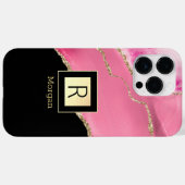 Rosa Tor, Name und Monogramm, Schwarz & Gold Box Case-Mate iPhone Hülle (Rückseite (Horizontal))