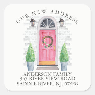 Rosa Tor  Neue Zuhause-Adressenaufkleber Quadratischer Aufkleber