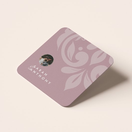 Rosa Toskana Klassisches Minimal Damask Foto Hochz Rechteckiger Pappuntersetzer