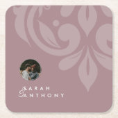 Rosa Toskana Klassisches Minimal Damask Foto Hochz Rechteckiger Pappuntersetzer (Vorderseite)