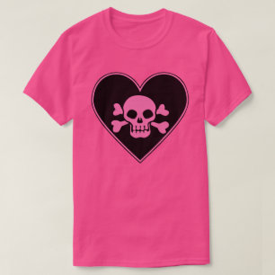Rosa Totenkopf im Herzen T-Shirt