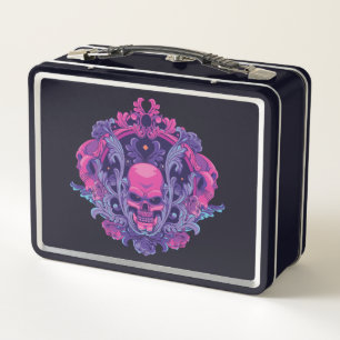 Rosa Totenkopf  Metall Brotdose