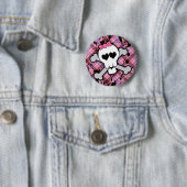 Rosa Totenkopf mit gekreuzter Knochen mit Herzen Button (Beispiel)
