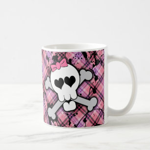 Rosa Totenkopf mit gekreuzter Knochen mit Herzen Kaffeetasse