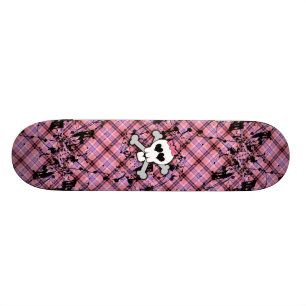 Rosa Totenkopf mit gekreuzter Knochen mit Herzen Skateboard