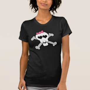 Rosa Totenkopf mit gekreuzter Knochen mit Herzen T-Shirt