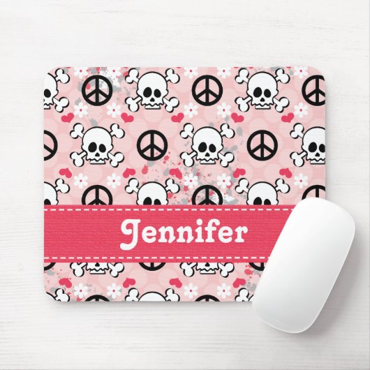Rosa Totenkopf mit gekreuzter Mousepad (Mit Mouse)