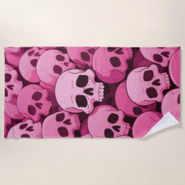 Rosa Totenkopf-Muster – Kühne Pop-Gothic-Kunst Strandtuch
