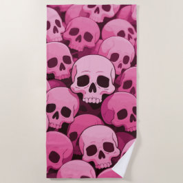 Rosa Totenkopf-Muster – Kühne Pop-Gothic-Kunst Strandtuch