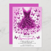 Rosa Tourmaline Schmetterlingskleid Oktober Births Einladung (Vorne/Hinten)