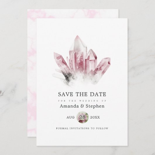 Rosa Tourmaline und Marmorhochzeit Save The Date (Vorne/Hinten)