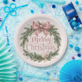 Rosa traditioneller Weihnachtskranz | Pinkmas Pappteller (Party)