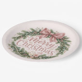 Rosa traditioneller Weihnachtskranz | Pinkmas Pappteller (Schrägansicht)
