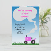 Rosa Traktor-Babyparty-Einladung Einladung (Stehend Vorderseite)