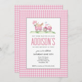 Rosa Traktor Geburtstag, Einladung der Girl Farm (Vorne/Hinten)