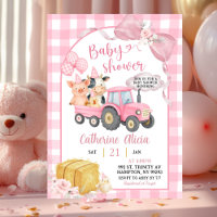 Rosa Traktor Gingham Coquette Farm Babyparty