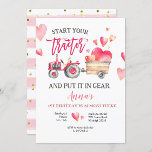 Rosa Traktor Girl Geburtstagsfeier Einladung