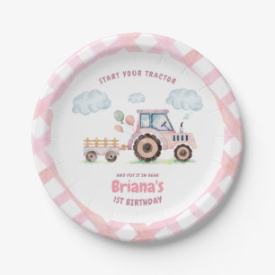 Rosa Traktor Mädchen Geburtstag jedes Alter Pappteller