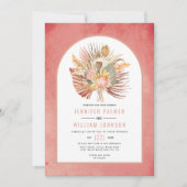 Rosa Trauben mit getrockneten Palmen und Pampas Einladung (Vorderseite)