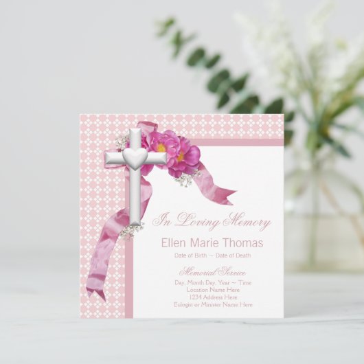 Rosa Trauerkarten Ankündigung (Stehend Vorderseite)