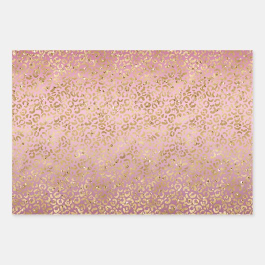 Rosa Traum Gold Glitz Sparkasse Leopard Geschenkpapier Set (Vorderseite 2)