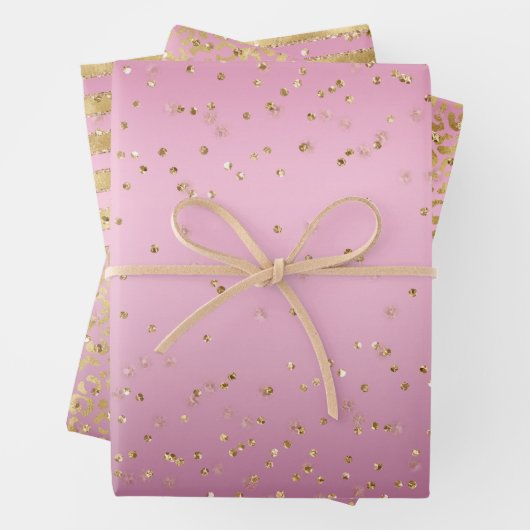 Rosa Traum Gold Glitz Sparkasse Leopard Geschenkpapier Set (Beispiel)