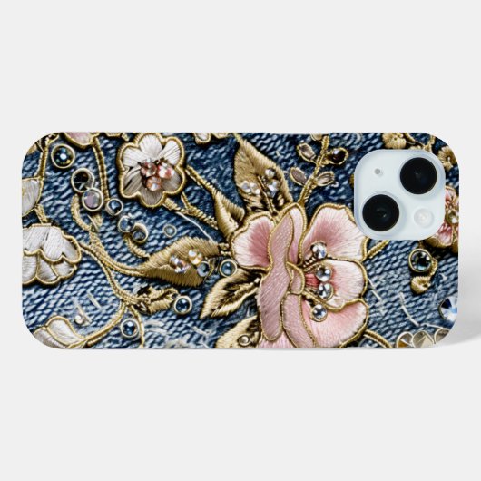 Rosa Träume im Stile bestickter Jeans Case-Mate iPhone Hülle (Rückseite (Horizontal))