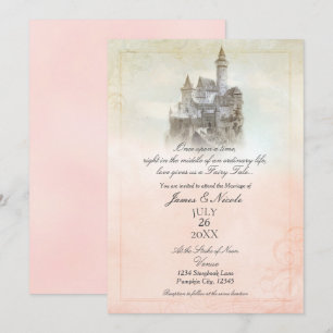 Rosa träumerische Märchen-Storybook-Schloss-Hochze Einladung