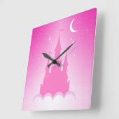 Rosa träumerisches Schloss im Wolken-sternenklaren Quadratische Wanduhr (Winkel)