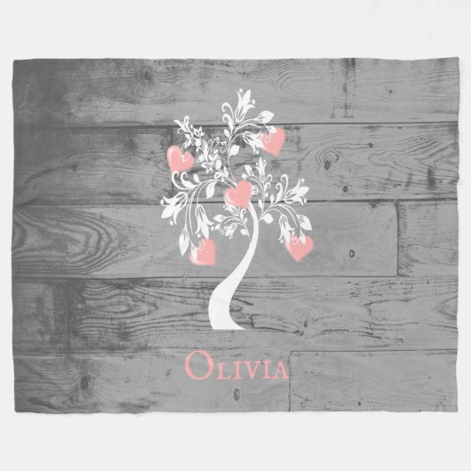 Rosa Tree des Herzens Personalisiert Fleece Blanke (Vorderseite (Horizontal))