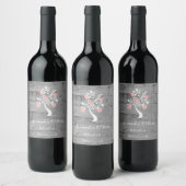 Rosa Tree of Hearts Wedding Wine Label Weinetikett (Flaschen)