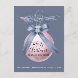 Rosa Tree Ornament Dusty Blue Holiday Moving Ankündigungspostkarte