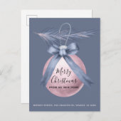 Rosa Tree Ornament Dusty Blue Holiday Moving Ankündigungspostkarte (Vorne/Hinten)