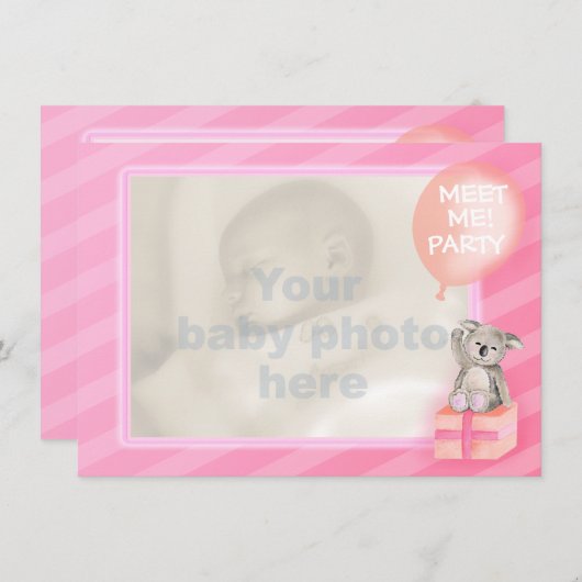 Rosa treffen Sie mich neues Babymädchen, das Party Einladung (Vorne/Hinten)