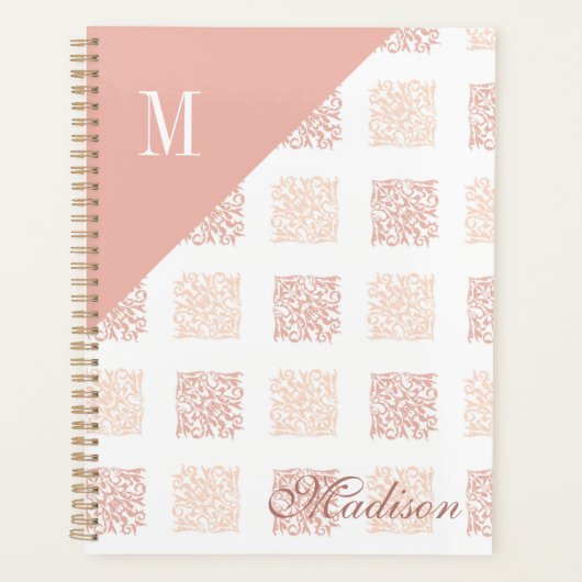 Rosa Trendy Geometric Monogram Planer (Vorderseite)