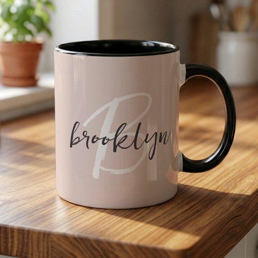 Rosa trendy graue Schrift Monogramm Name Tasse