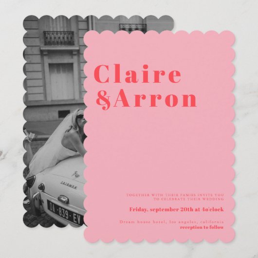 Rosa Trendy Wedding Einladung (Vorne/Hinten)