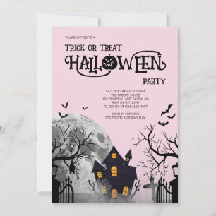 Rosa Trick-or-Treat-Kinder-Halloween-Kostenparty Einladung