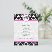 Rosa Trim Black Damask Probe Dinner Einladungspostkarte (Stehend Vorderseite)