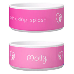 Rosa 'Trink-, Tropf-, Spritz'-Hundename-Schale Napf