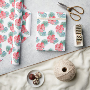 Rosa Tropenblumenpapier zum Geburtstag Geschenkpapier
