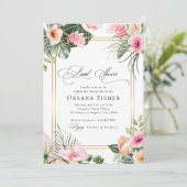 Rosa Tropengoldrahmen-Brautparty Einladung (Stehend Vorderseite)