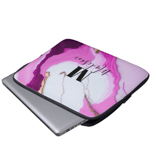 Rosa Tropfen aus weißem Marmor Laptopschutzhülle (Vorne Knopf)