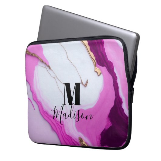 Rosa Tropfen aus weißem Marmor Laptopschutzhülle (Vorderseite Links)