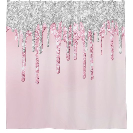 *~* Rosa Tropfen Driving Silver Magenta GLITZER AP Duschvorhang (Vorderseite)