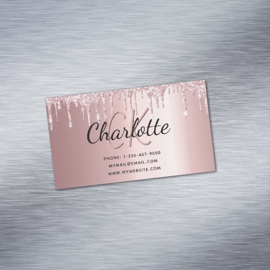 Rosa Tropfen, elegant, monogramm Magnetische Visitenkarte (Beispiel)