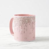 Rosa Tropfen glänzen Monogramm Tasse (Vorderseite Links)