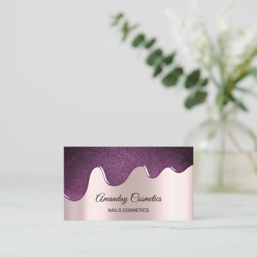 Rosa Tropfen Nails Wachs Makeup Lila Violett Visitenkarte (Stehend Vorderseite)